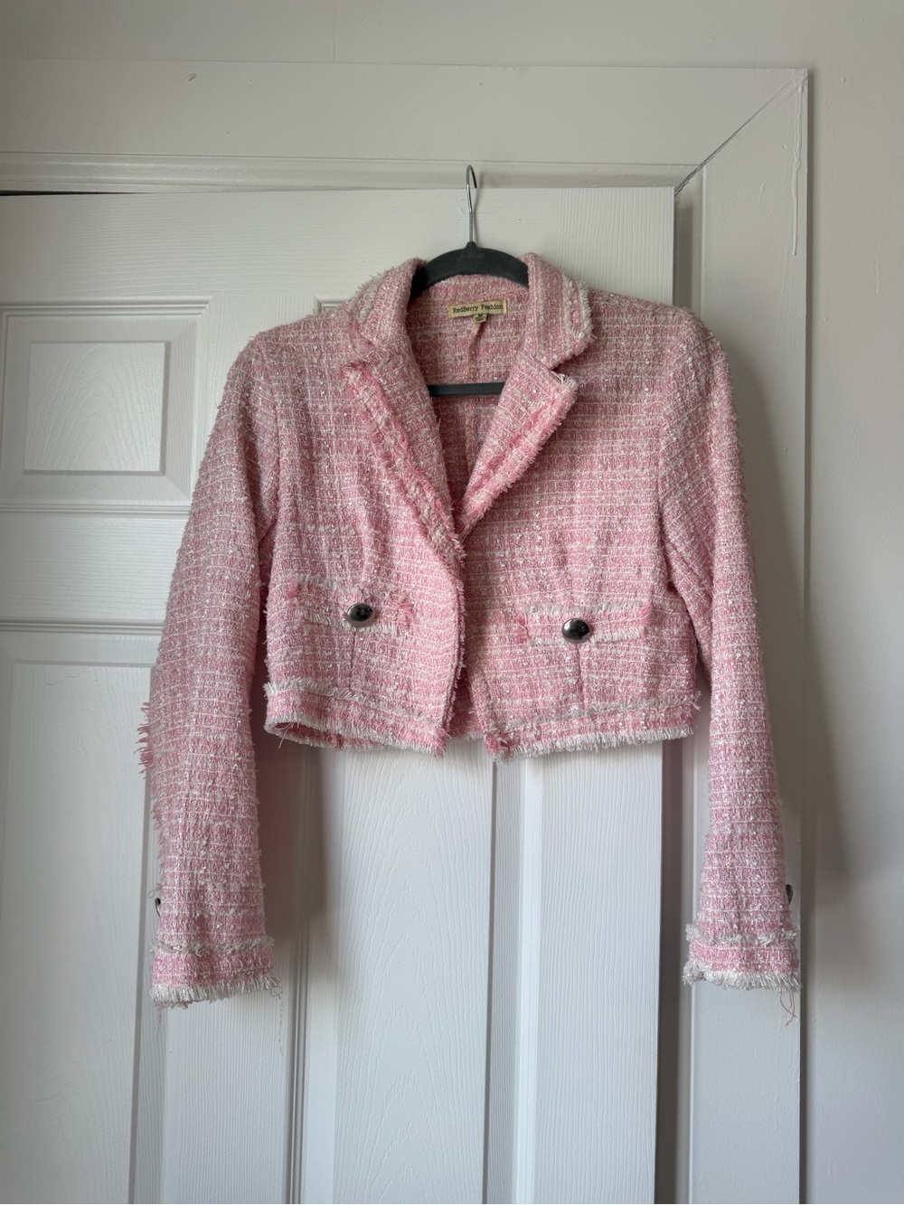 Cropped Pink Tweed Blazer Jacket - Women's